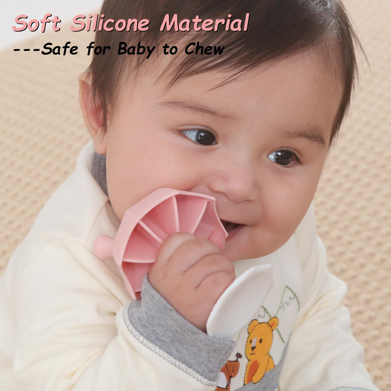 [Australia] - Umbrella Baby Teether with Suction Base, Keeping Baby Busy, Seposeve Teething Toys for Babies 0-6 Months, Silicone Teether Toys 6-12 Months 12-24 Months, Easy to Hold, BPA Free, Pink 