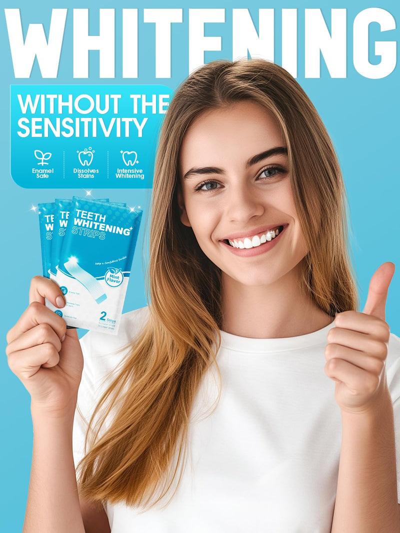 [Australia] - Oralfree Natural Teeth Whitening Strips - Sensitive Teeth Whitener - Enamel Safe Teeth Whitening Kit with Hydrogen Peroxide for Coffee, Wine, Tobacco, and Other Stains, 28 Strips (14 Treatment), Mint Gradient Blue 