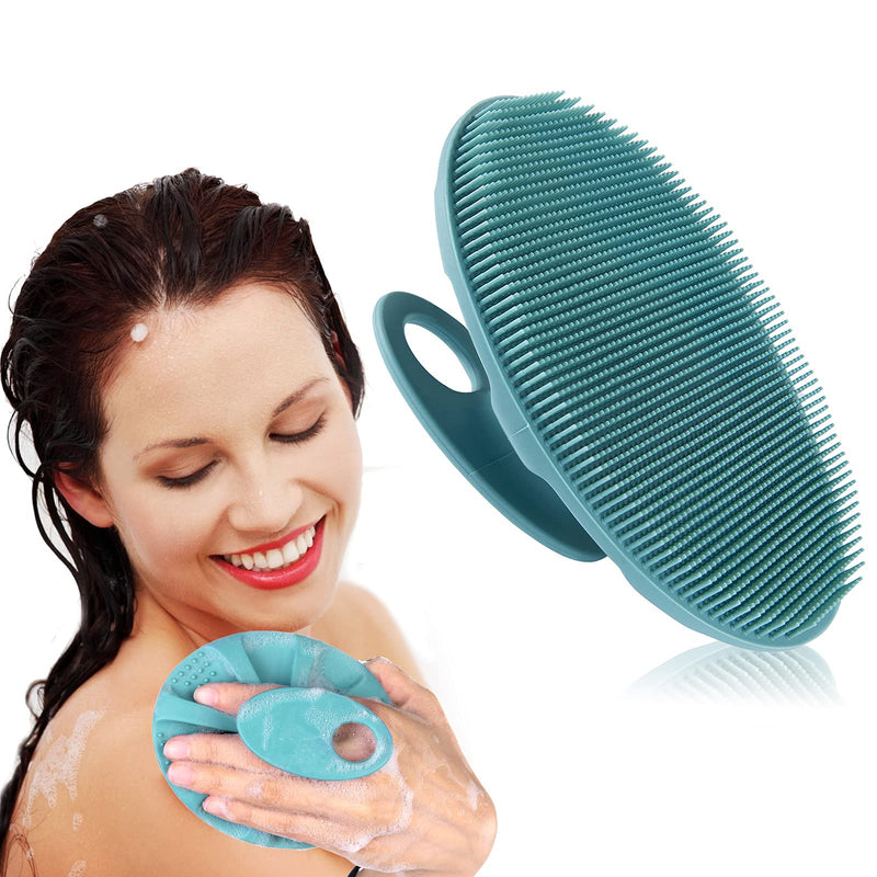 INNERNEED Soft Silicone Body Cleansing Brush Shower Scrubber, Gentle Exfoliating and Massage for all Kinds of Skin (Dark Green) Dark Green