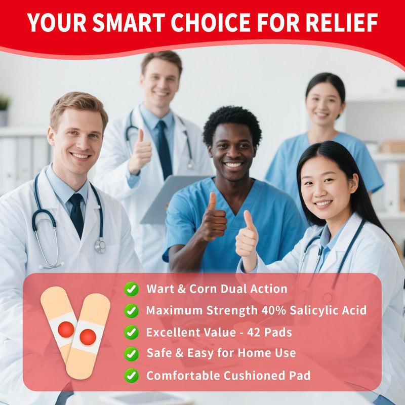 [Australia] - Wart Corn Remover Pads for Toes Feet, 42 Count 40% Salicylic Acid Extra Strength Bandages, Corn Callus Wart Remover Cushions Patches for Plantar Foot, Safe Effective Treatment Removal for Men Women 