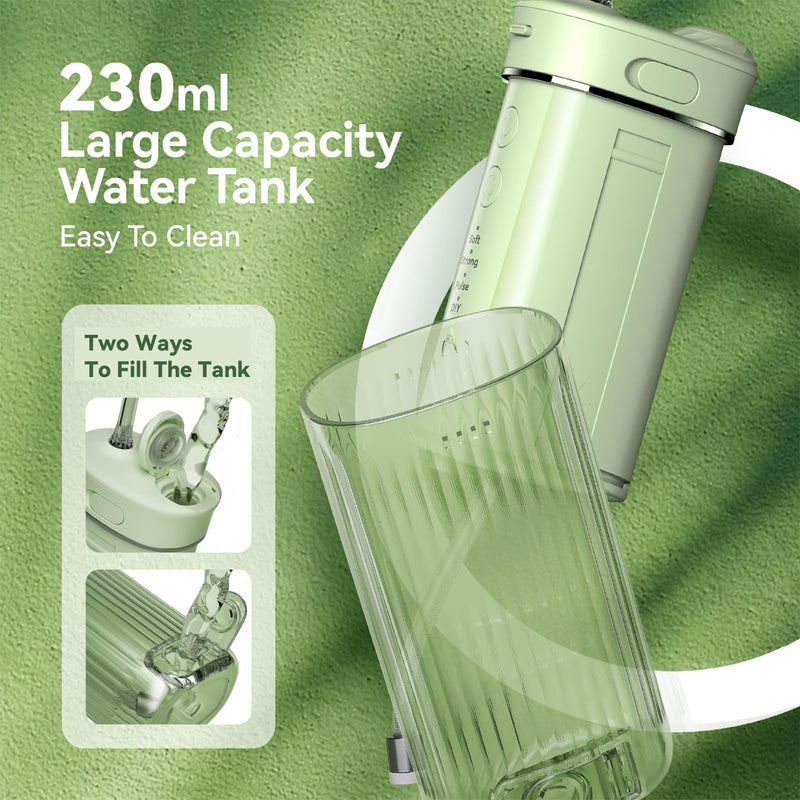 [Australia] - Portable Mini Water Dental Flosser for Teeth Cleaning Pick,Travel Oral Irrigator with Telescopic Water Tank,4 Modes and Waterproof Design-Perfect for Braces,Bridges,Home&Travel Dental Care Green 
