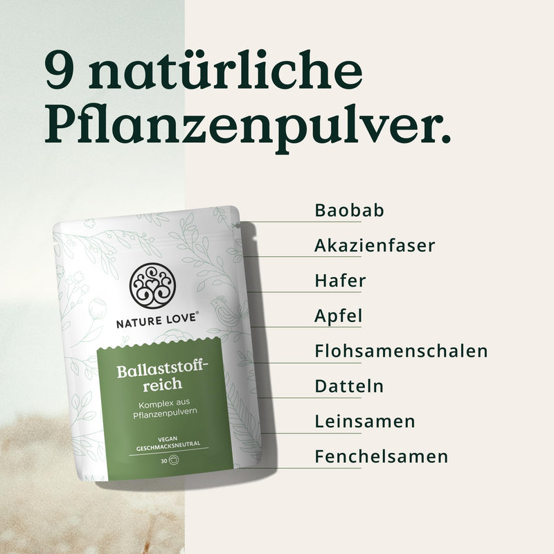[Australia] - NATURE LOVE® Rich in fiber - 450 grams of powder - Fiber: psyllium husks, acacia fibers, inulin, oats & others - ideal supplement to intestinal treatment - vegan and laboratory tested 