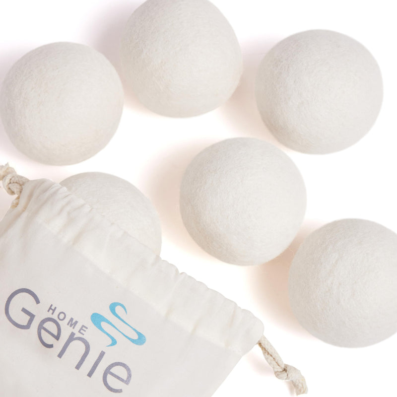 HOME GENIE XL 100% New Zealand Wool Dryer Balls, 6 Pack, Reusable Over 400 Loads, Fast Drying and Helps Reduce Wrinkles, Anti Static Lint Pet Hair Natural Fabric Softener, Laundry Essentials, White