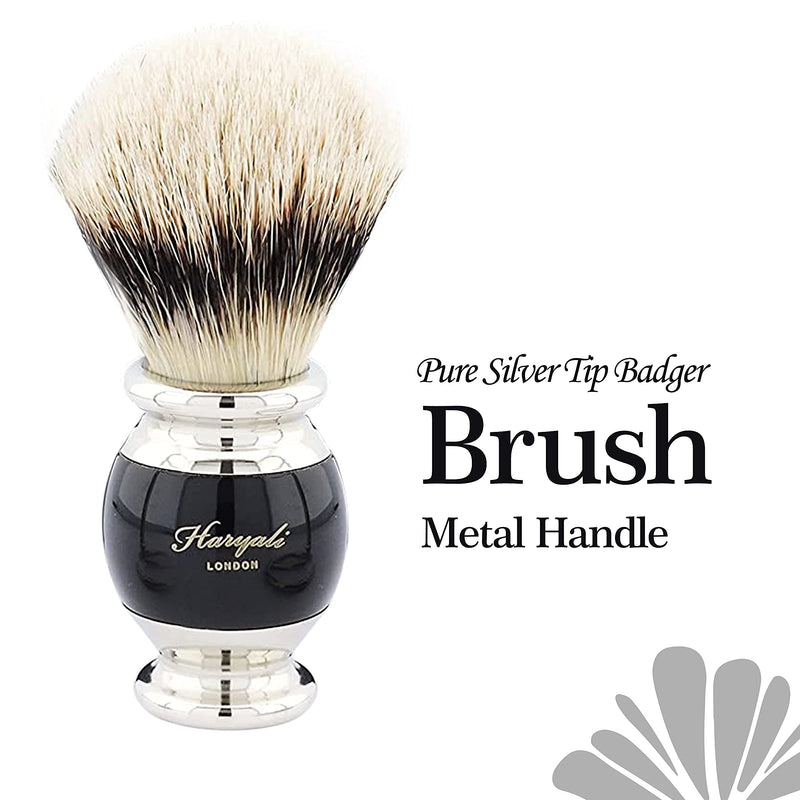 [Australia] - Haryali London Shaving Brush - Silvertip Badger Hair Shaving Brush - Black Metal Handle Shaving Brush - Stainless Steel Shaving Stand - Shaving Brush Holder 