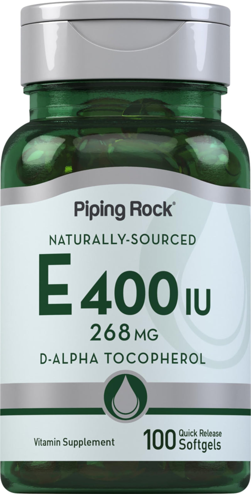 [Australia] - Piping Rock Vitamin E 400 IU Softgels | 268mg | 100 Softgel Capsules | D-Alpha Tocopherol | Non-GMO, Gluten Free Supplement 100 Count (Pack of 1) 