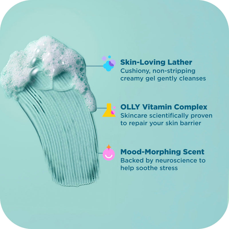 OLLY Calm Body Wash Eucalyptus Amber 17oz with Hyaluronic Acid | Nourishing Cleanser for Skin Barrier Repair, Deep Hydration, Eucalyptus Amber Scent,