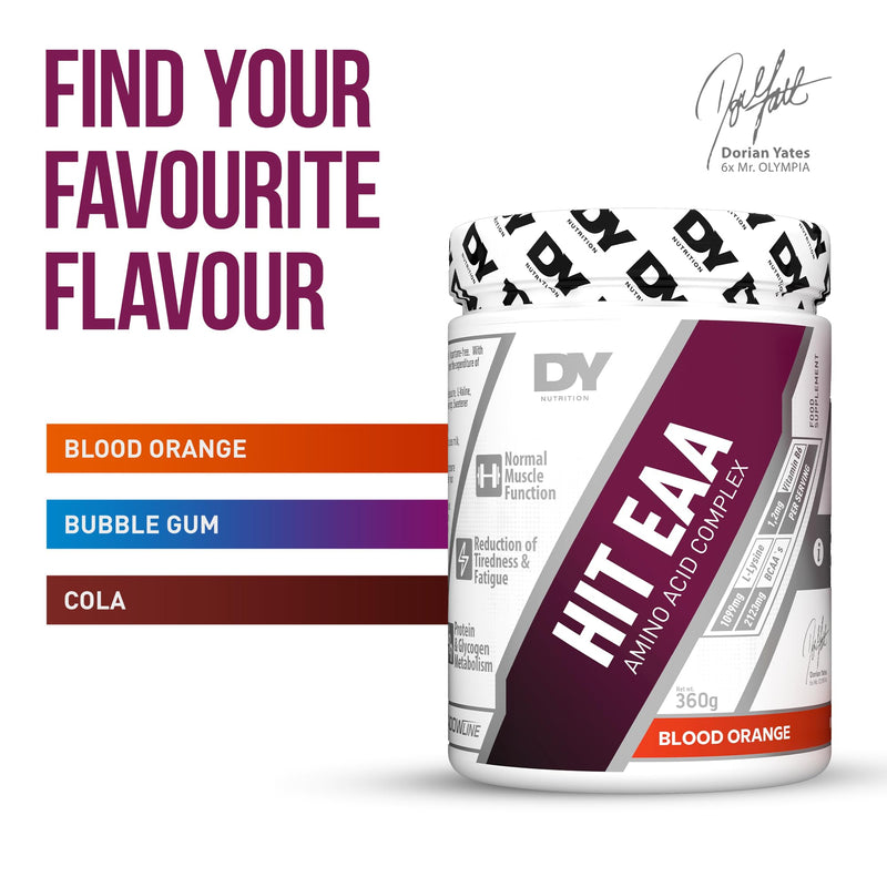 DY Nutrition HIT EAA Essential Amino Acids Complex with BCAAs, L-Lysine & Vitamin B6 | Muscle Repair & Recovery Supplement Intra Workout Powder, 27 Servings, 360g (Blood Orange) Blood Orange