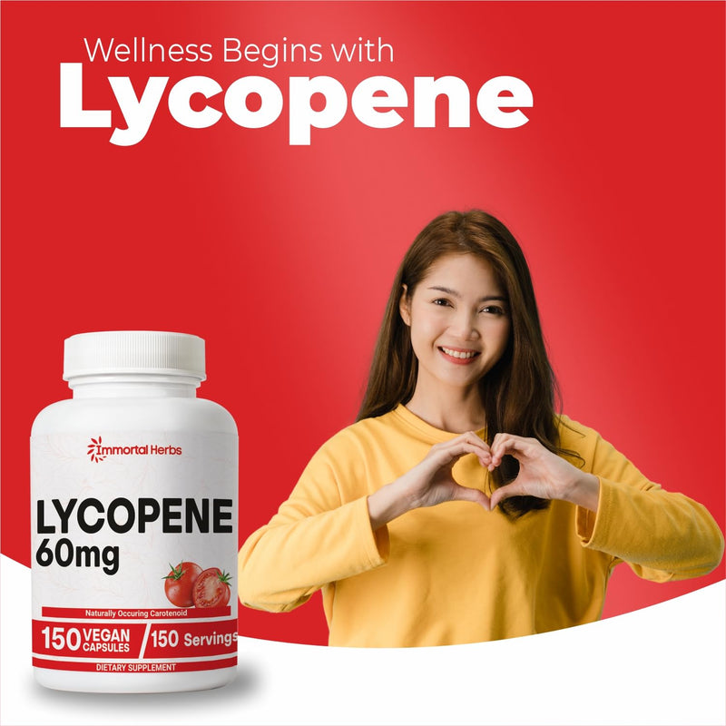[Australia] - Lycopene Supplement for Men 60mg, 150 Capsules, Natural Tomato Extract Powder for Skin, Heart & Immune Support, 100% Veg Lycopene Complex, Non-GMO and Gluten Free Carotenoid Supplement 