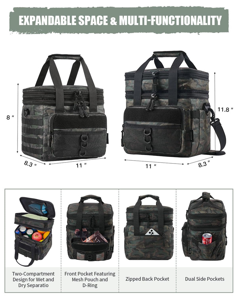 [Australia] - JOYHILL 18L Tactical Lunch Box - Insulated, Leakproof, and Expandable Double-Deck Cooler Bag for Work, Camping, Picnic - Durable Black Lunch Bag for Adults G-Black 