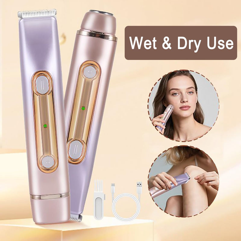 [Australia] - 2 in 1 Bikini Trimmer for Women Dual Head Electric Razor IPX7 Waterproof Wet/Dry Use Women Electric Shaver, Body Facial Hair Remover for Bikini Legs Arm Underarm, Rechargeable 