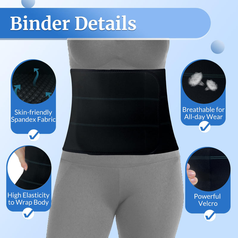 Abdominal Binder Post Surgery - Elastic Belly Band Compression Stomach Wrap Tummy Tuck Belt - Skin Friendly, Breathable, Soft - 3 Panel - Black (Size M) Medium (30"-45")