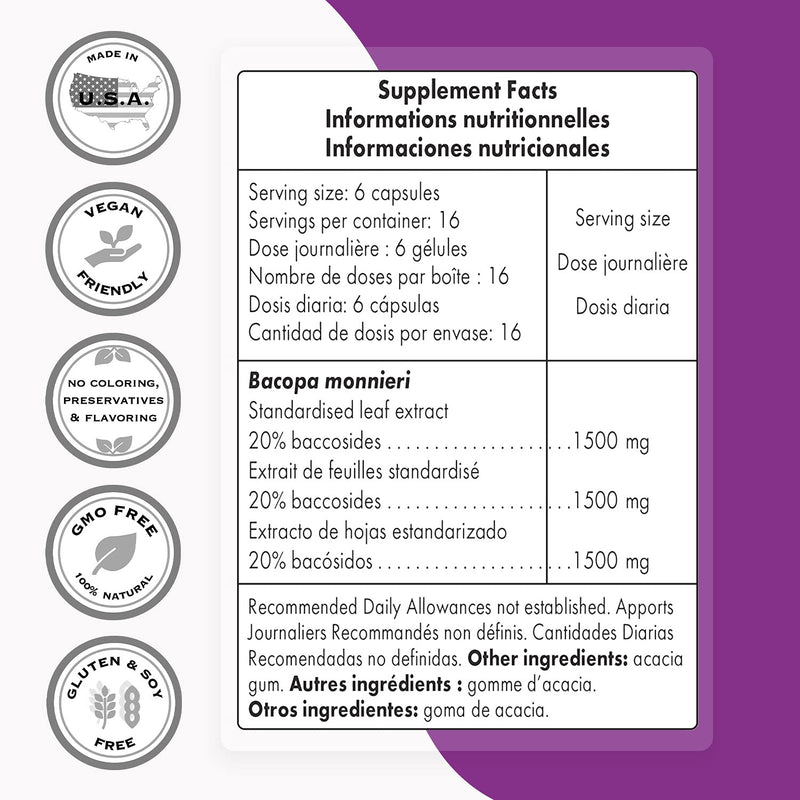 [Australia] - Supersmart - Bacopa Monnieri 1500 mg Per Day - Nootropic Supplement & Brain Boost - Help Improve Learning, Memory & Information Processing | Non-GMO & Gluten Free - 100 Vegetarian Capsules 