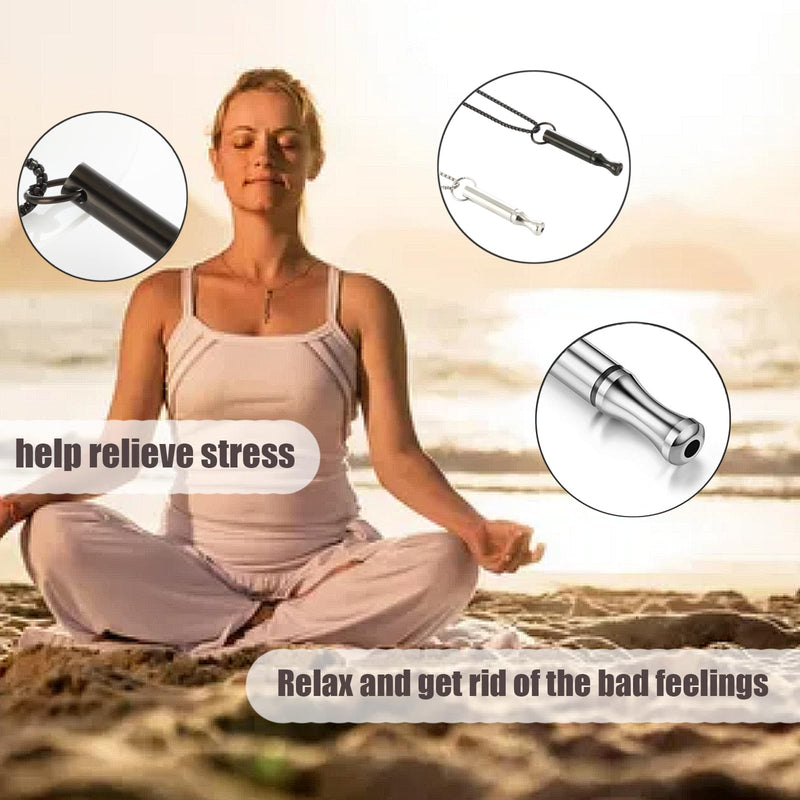 [Australia] - Smoking cessation aid, stainless steel quit smoking necklace, original smoking cessation breathing necklace, anti-smoking breathing chain, stress-relieving against anxiety breathing necklace (black + silver) 