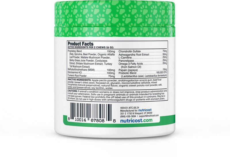 Nutricost Pets Multi-Functional Active & Healthy Lifestyle Support Soft Chews for Dogs (Beef Flavor) 60 Soft Chews - PawsPlanet Australia