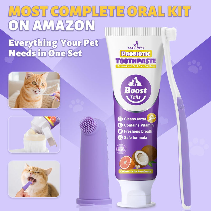 Cat Toothbrush and Toothpaste Kit - Includes Toothpaste (Coconut Chicken 2.5 oz.) Soft Brush, Finger Brush - Provides Safe and Effective Oral Care for Kittens and Adult Cats Coconut Chicken 0.83 Ounce (Pack of 3)