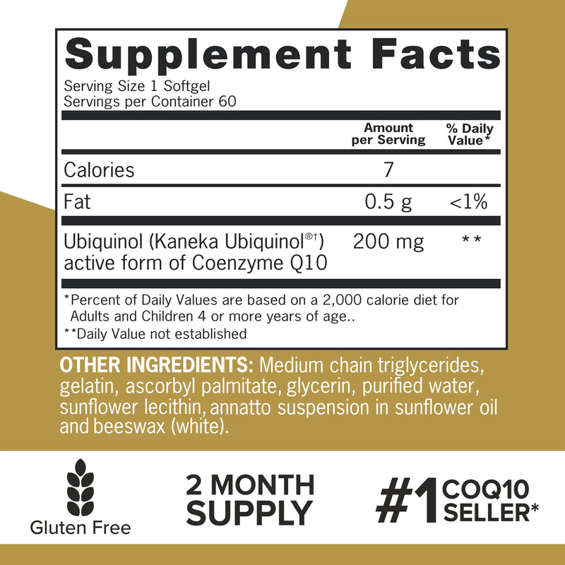 [Australia] - Qunol Ubiquinol CoQ10 200mg Softgels, Powerful Antioxidant for Heart and Vascular Health, Essential for Energy Production, Natural Supplement Active Form of CoQ10, 60ct Softgels 60 Count (Pack of 1) 
