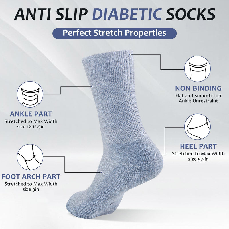 [Australia] - Diabetic Socks for Men Women-6 Pairs Non Binding Crew Diabetic Neuropathy Socks with seamless toe for size 6-9 9-12 Tan/Khaki/Navy/Pale Blue/Navy Blue/Offwhite Large 