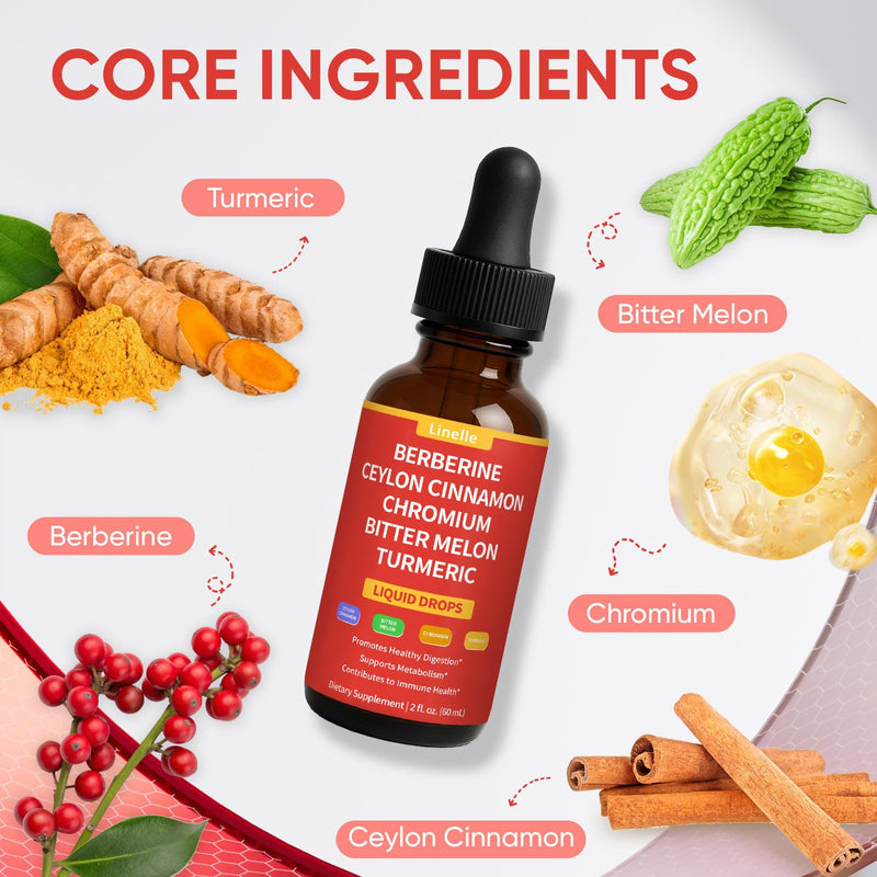 [Australia] - Berberine Drops with Ceylon Cinnamon, Bitter Melon Extract, Gymnema, Chromium, Turmeric, Organic Panax Ginseng, Moringa (2) 2 