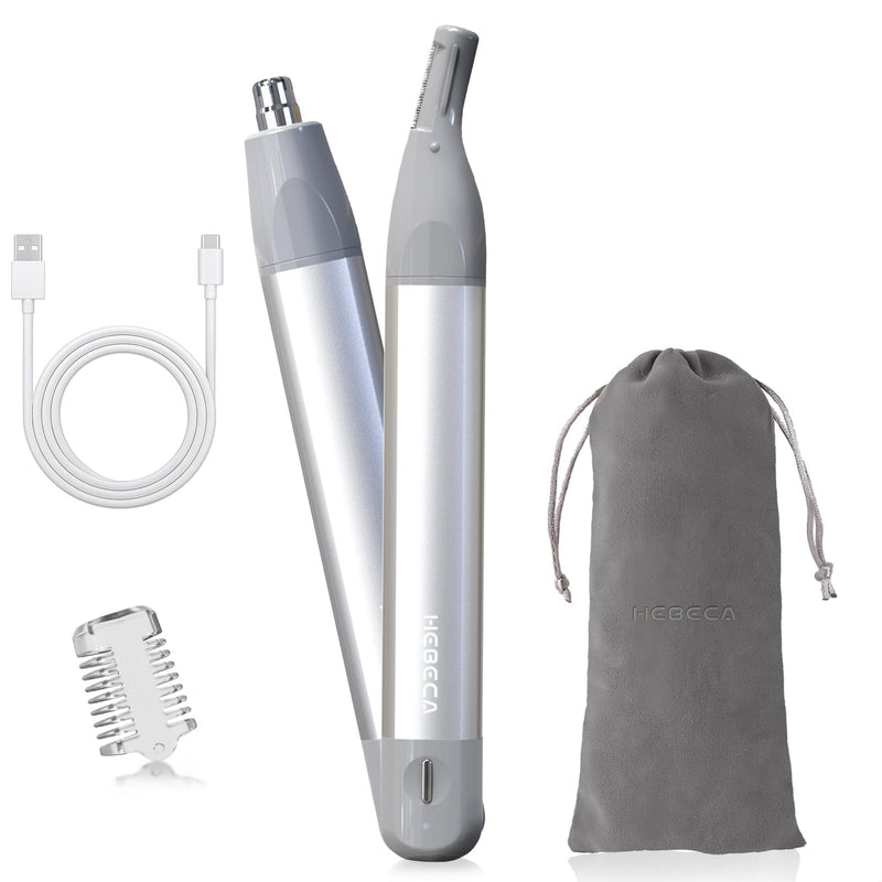 [Australia] - Nose Hair Trimmer for Men & Women, 2in1 Rechargeable Ear and Nose Hair Trimmer, Waterproof Electric Eyebrow Trimmer & Facial Hair Remover Grooming Kit Silver 