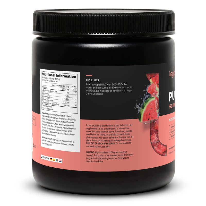 Legion Pulse Pre Workout Supplement - All Natural Nitric Oxide Preworkout Drink to Boost Energy, Creatine Free, Naturally Sweetened, Beta Alanine, Citrulline, (Caffeinated Watermelon) Caffeinated Watermelon