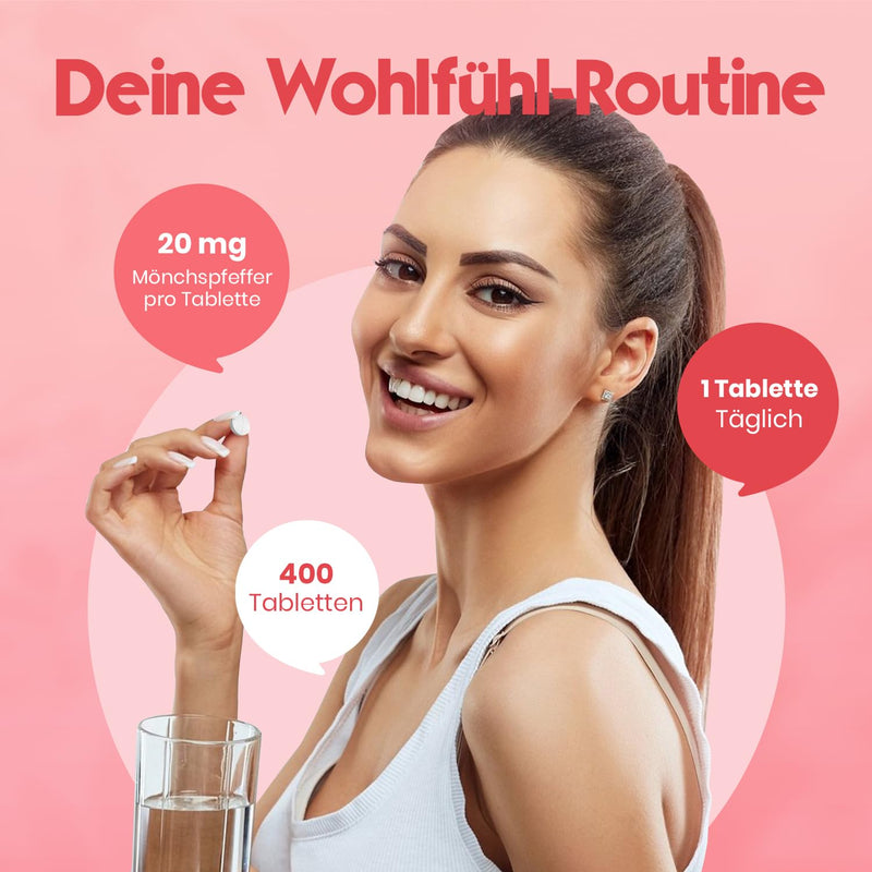 [Australia] - High-dose monk's pepper - 400 tablets - 20 mg per tablet - 10:1 extract from original Agnus Castus - dietary supplement women's balance - vegan and produced in Germany 