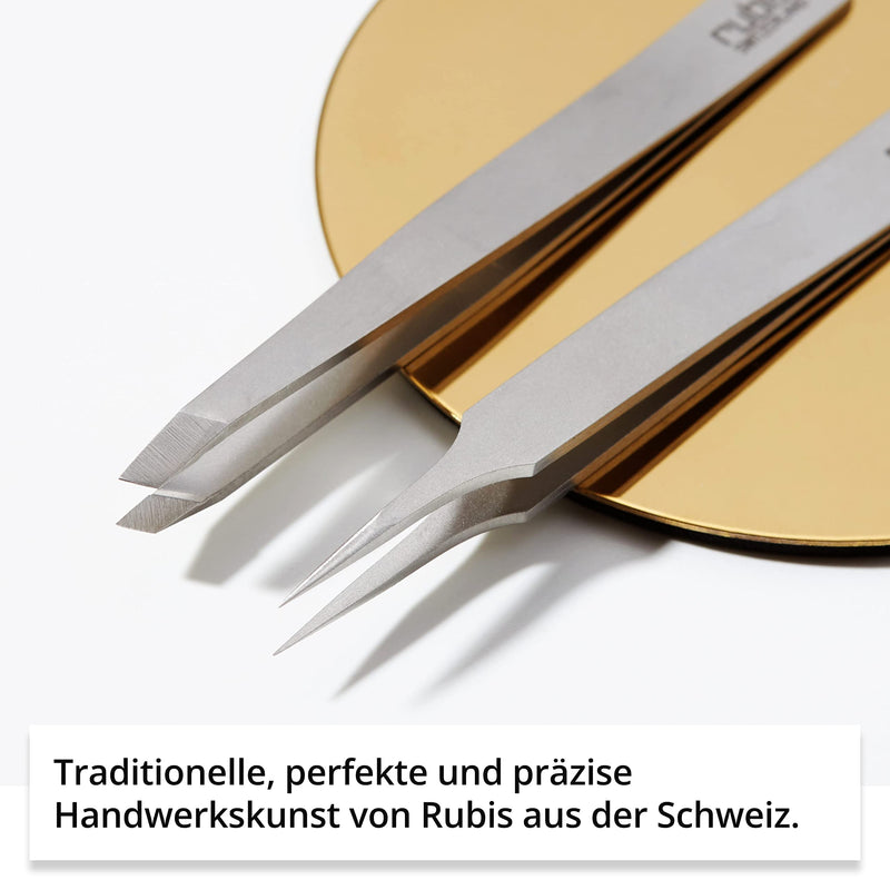 [Australia] - Rubis tweezers stainless steel - slanted, fine and pointed - tweezers for plucking eyebrows - slanted tip for hair removal - professional tweezers, high quality brown 