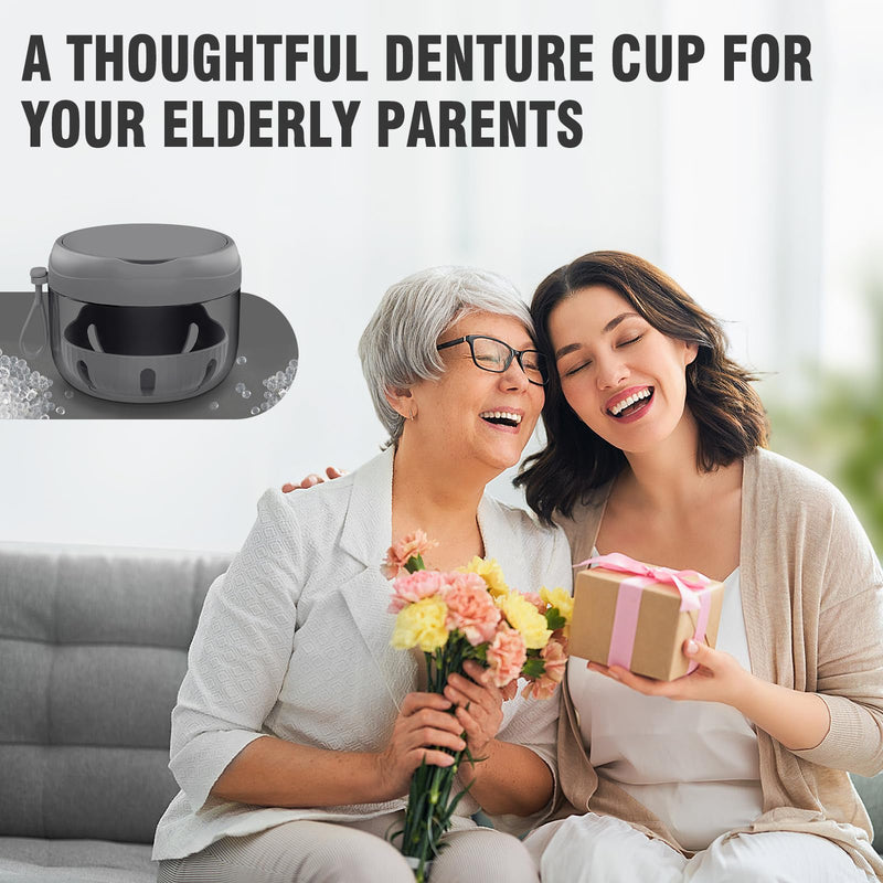 [Australia] - 2024 Upgraded Netceem Denture Cup, Leak Proof Denture Case, Retainer Cleaning Box, Complete Clean Care for Dentures,Night Guard & Retainers with Denture Brush,Strainer, Removal Tool and Mirror Black 