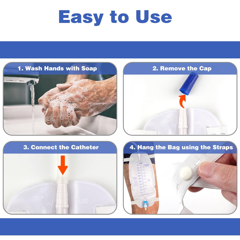 [Australia] - 3 Pack Catheter Bags, Premium Easy-Tap Leg Bag Urinary Drainage Bag, 32 Oz with 3 18” Tubing, Anti-Reflux Valve, with Cloth Straps to Attach to Your Foot, Advanced Flip Drain for EZ Disposal 