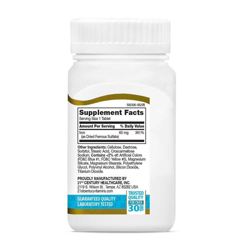 [Australia] - 21st Century Iron 65 mg Ferrous Sulfate 325 mg Tablets, 120 Count Unflavored 120 Count (Pack of 1) 