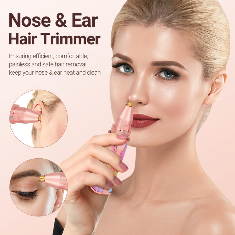 [Australia] - Facial Hair Removal for Women, Electric 2 in 1 Face Shaver and Eyebrow Trimmer, Rechargeable Nose Hair Trimmer for Women, Face Razor with Built-in LED Light Pink 