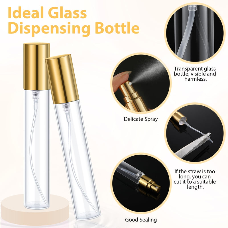 Yinder 50 Pcs 15ml Travel Spray Bottle Refillable Perfume Atomizer Bulk Glass Mini Cologne Perfume Bottles Empty Fine Mist Portable Small Sample Containers(Gold) Gold 15 ml