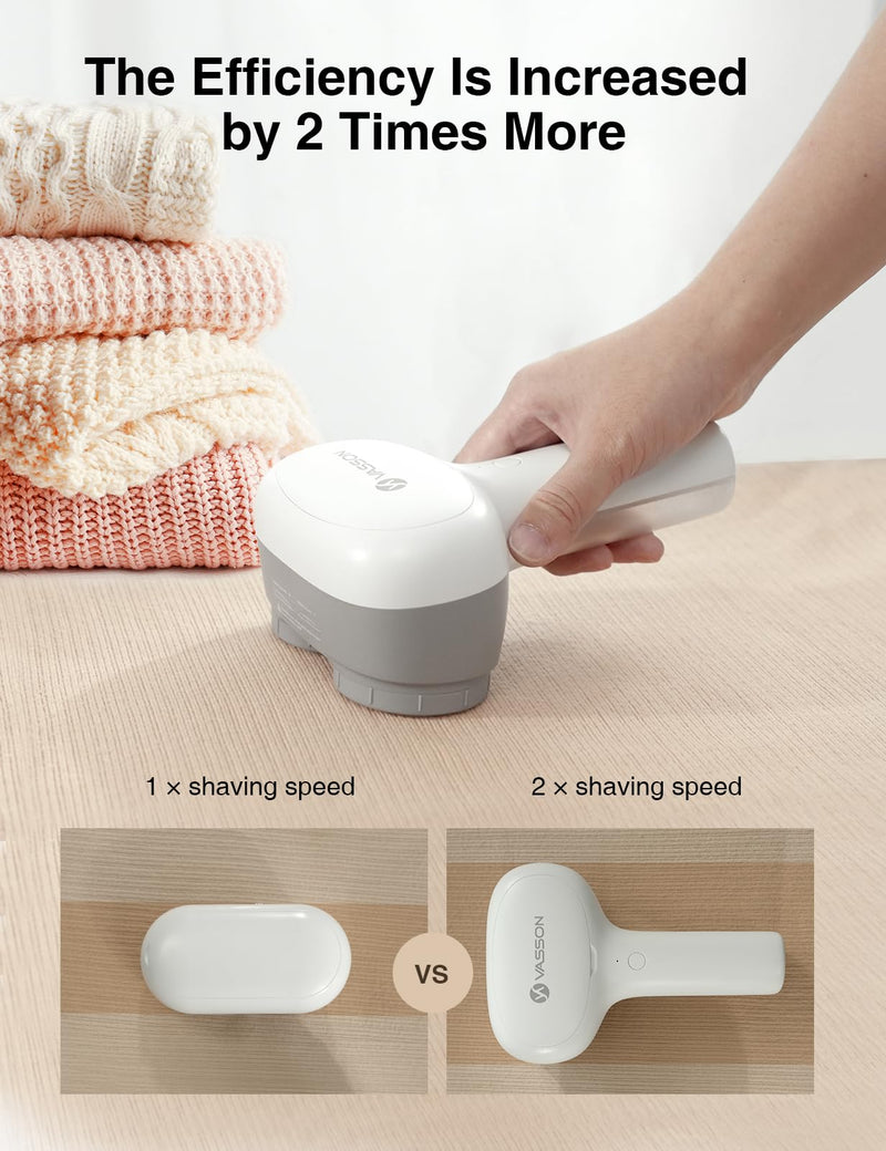 [Australia] - VASSON Fabric Shaver, Electric Lint Remover, Rechargeable Lint Shaver, Sweater Shavers to Remove Pilling, Large Fuzz Remover for Clothes Couch Furniture (greyish white) Greyish White 