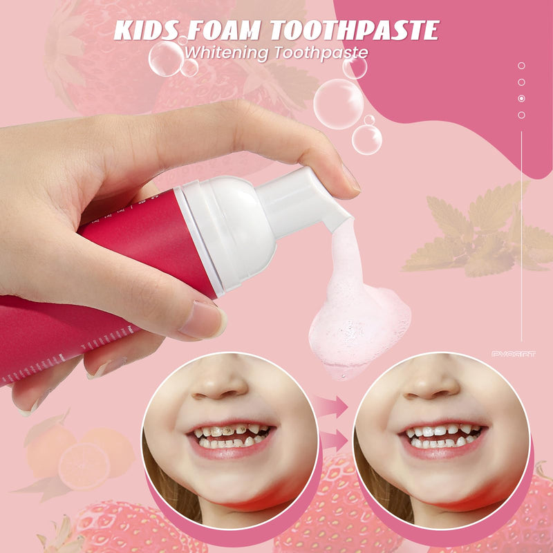 Kids Foam Fluoride Free Toothpaste Mix Mint Flavor, Toddler Natural Teeth Deep Cleaning Toothpaste for U Shaped Toothbrush-Mix 1 Blueberry + 1 Cantaloupe + 1 Orange + 1 Strawberry