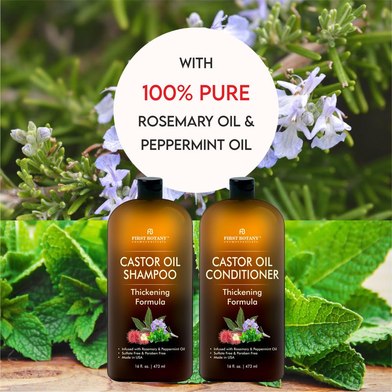 Anti Hair Loss Castor Oil Shampoo Conditioner For Men & Women Sulfate Free Castor + Rosemary + Peppermint 32 Fl Oz (Pack of 1)