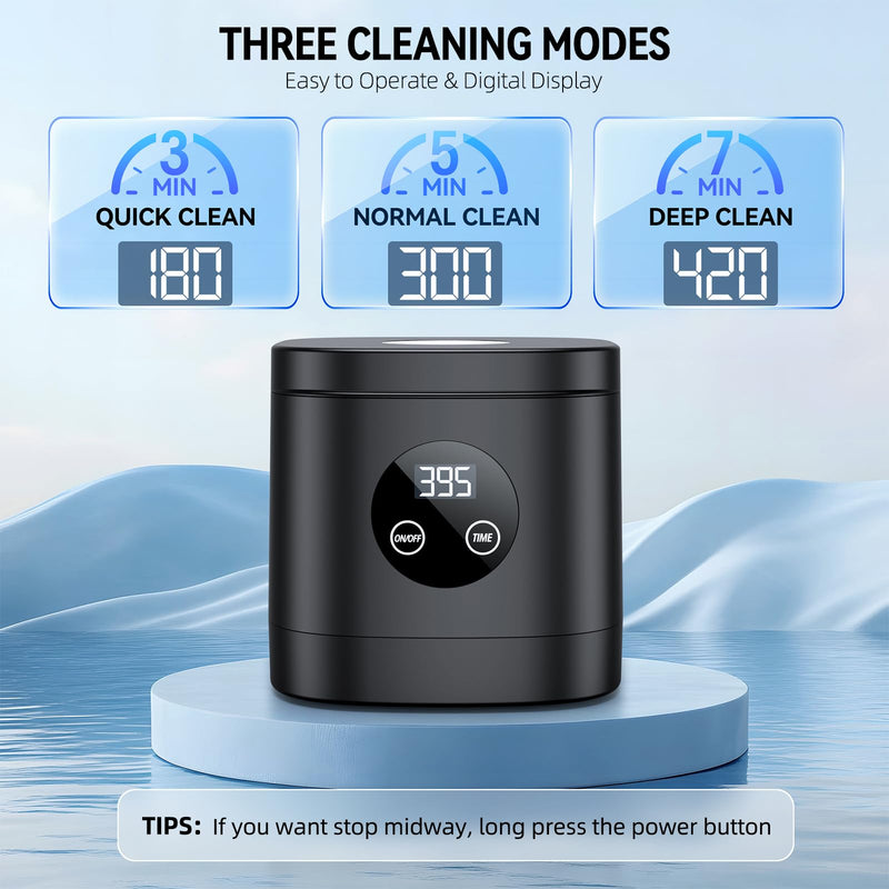 [Australia] - TEBAL Ultrasonic Retainer Cleaner Machine, 52kHz Ultrasonic Denture Cleaner for Night Guards, Braces, Toothbrush Heads, Jewelry and More, Ultrasonic Cleaner for Retainers with 250ML Capacity, Black 