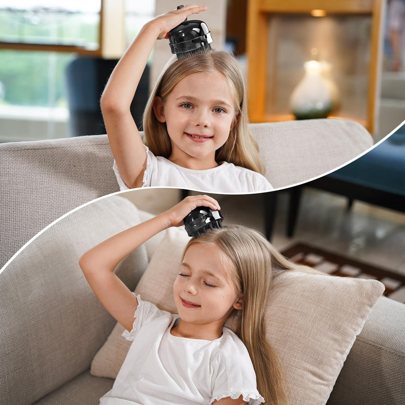 2 in 1 Scalp Massager Hair Growth,Scalp Scrubber with Soft Silicone Bristles for Dandruff Removal,Shampoo Brush for Exfoliation,Head Massager for Both Wet and Dry Use (Black) Black