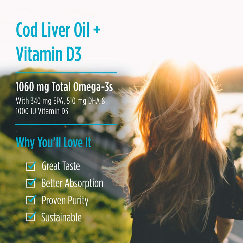 [Australia] - Nordic Naturals Arctic-D Cod Liver Oil, Lemon - 8 oz - 1060 mg Total Omega-3s + 1000 IU Vitamin D3 - EPA & DHA - Heart, Brain, Bone, Immune & Mood Support - Non-GMO - 48 Servings 