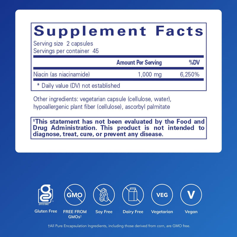 Pure Encapsulations Niacinamide, 90 Capsules | Vitamin B3 Supplement to Support Energy Metabolism, Joint Mobility, and Metabolic Function* 90 Count (Pack of 1)