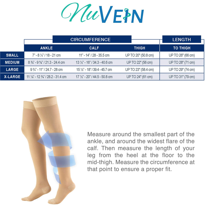 [Australia] - NuVein Medical Compression Stockings, 20-30 mmHg Support, Women & Men Thigh Length Hose, Closed Toe, Black, X-Large X-Large (1 Pair) 