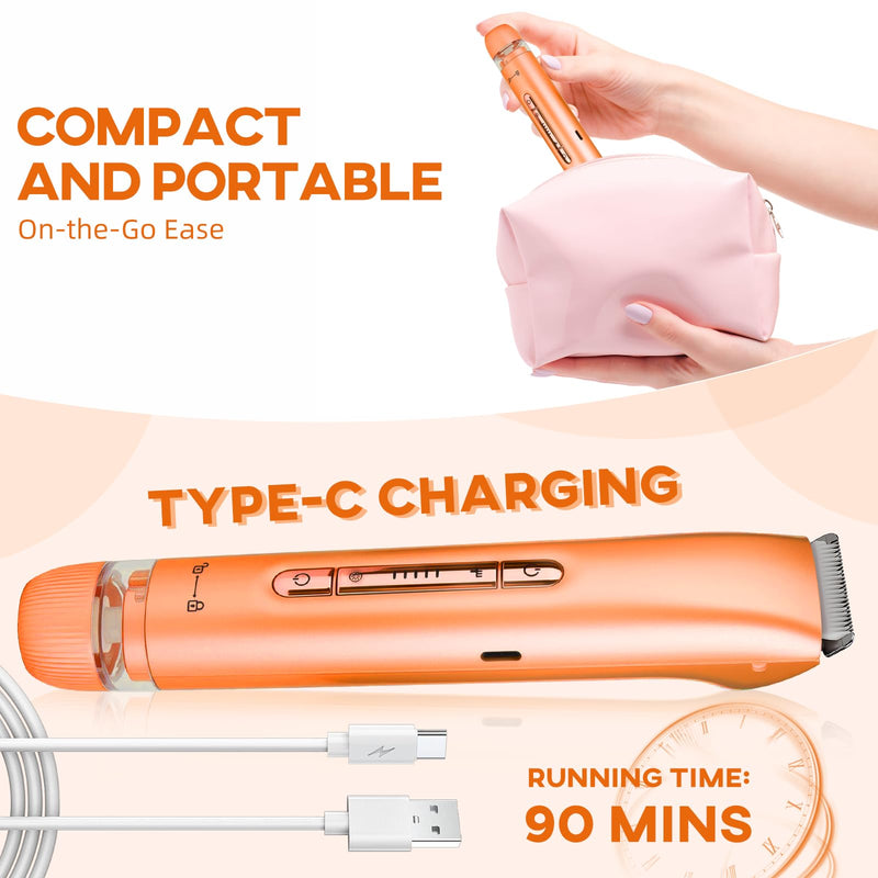 Bikini Trimmer for Women,Dual Head Shaver, IPX7 Waterproof, Compact Travel Design Bikini Shaver for Public Hair, Facial and Body(Orange) Orange