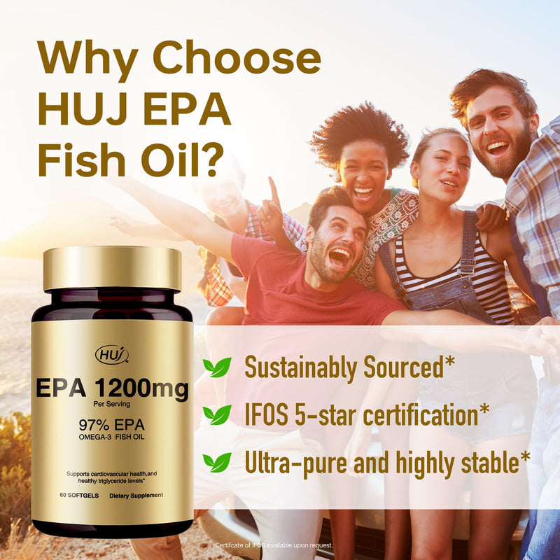 [Australia] - HUJ 97% EPA Omega-3 Fish Oil - 1200mg EPA Fish Oil, Wild-Caught, Sustainably Sourced - Suppprts Cardiovascular Health & Healthy Triglyceride lewels* - 60 Softgels 