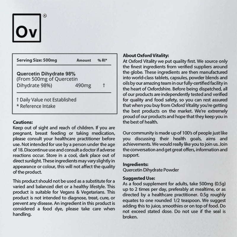 Quercetin Dihydriate Powder Supplement for Immune Health, Respiratory Health & Allergies | Oxford Vitality 25 g (Pack of 1)