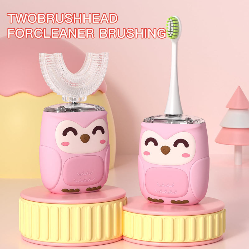 [Australia] - Kids Electric U Shaped Toothbrush, Toddler Toothbrush with 2 U-Shaped Brush Heads 2 Soft Replacements Automatic Toothbrush Rechargeable 6 Cleaning Modes - (Age2-7 Pink) Baby Pink 