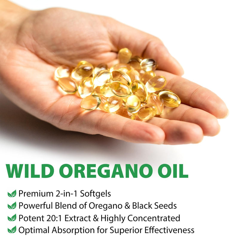[Australia] - Oil of Oregano Softgels, 120 Count Oregano Oil Capsules Organic, 2 in 1 6000mg Oil of Oregano with Black Seed Oil, Oregano Oil Supplement, 165mg Carvacrol, Easy to Swallow 120 Count (Pack of 1) 