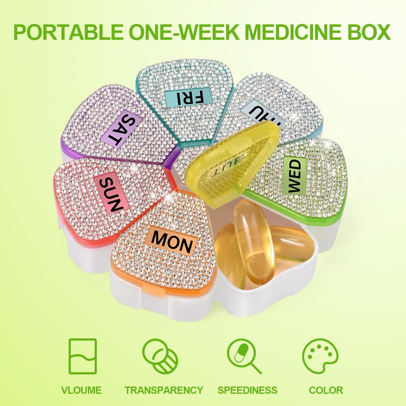 Diamond Weekly Pill Organizer, Pill Box 7 Day, Plusmile Daily Vitamin Case Large Capacity Compartments, Pill Containers for Fish Oil Medicine Supplements (Black) Black