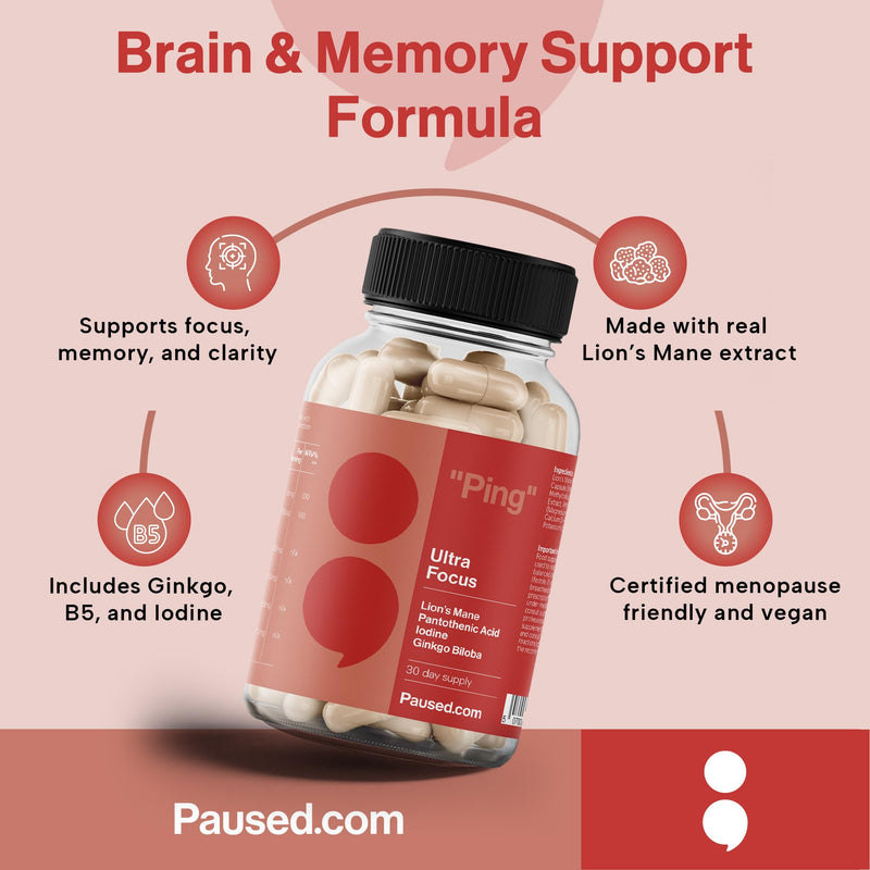 Paused Ultra Focus, Mind & Memory Supplement - 60 Capsules | 1 Month Supply Cognitive Enhancer with Lion's Mane & Iodine | Boosts Energy, Improves Mood & Mental Performance | Vegan & Gluten-Free | UK