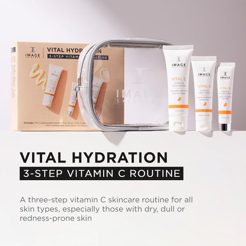 IMAGE Skincare VITAL HYDRATION 3-Step Vitamin C Skin Care Routine | Includes Hydrating Facial Cleanser, Anti-Aging Serum, and Repair Creme - with Hyaluronic Acid for Dry, Dull, Red-Prone Skin