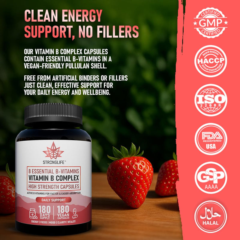 Vitamin B Complex Capsules 2000mg - 180 Vegan Capsules – High Strength – 180 Days Supply – for Men & Women