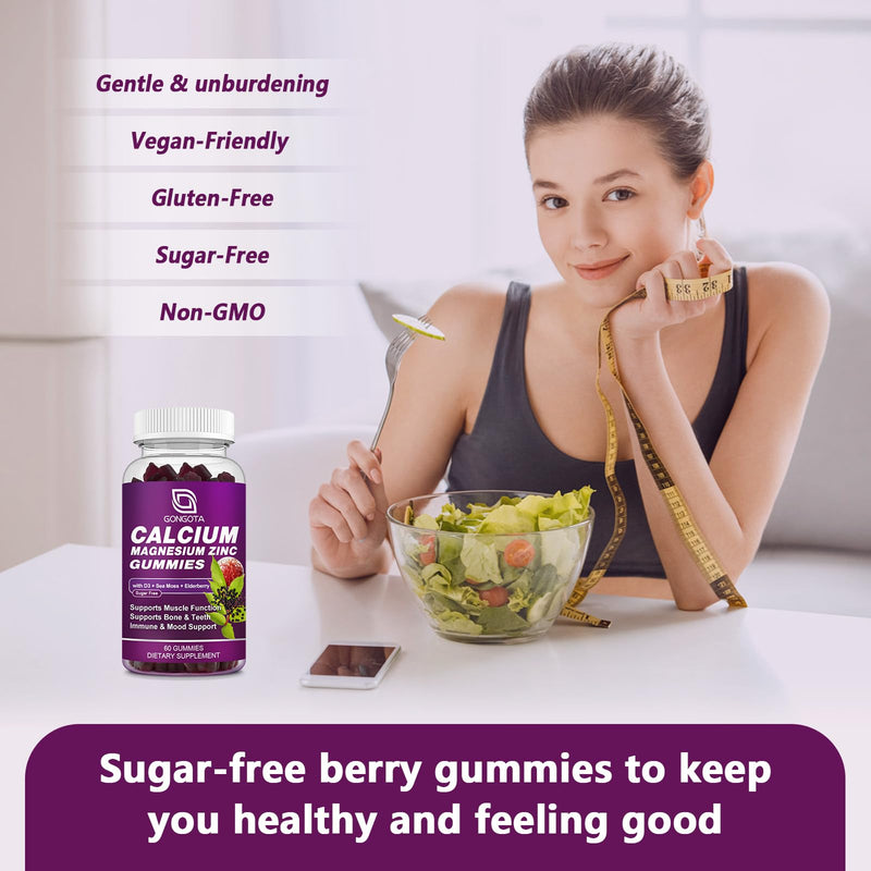 Calcium Magnesium Zinc with Vitamin D3 Supplement, Highly Absorbent Calcium Gummies with 300mg Magnesium glycinate Support Bone & Teeth, Muscle for Adults and Teens,Sugar Free, Vegan (2 Pack) Elderberry 60 Count (Pack of 2)