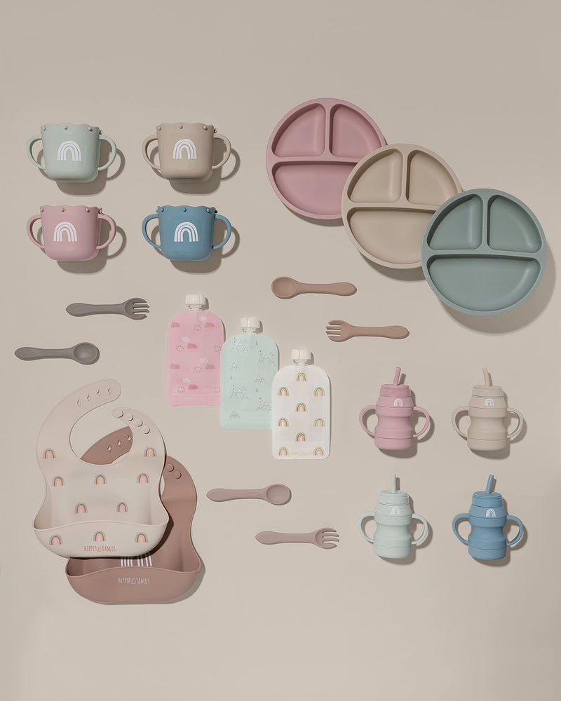 [Australia] - Hippypotamus Toddler Plates with Suction - Baby Plates - 100% Food-Grade Silicone Divided Plates - BPA Free - Dishwasher Safe - Set of 3 (Sage/Blush/Nude) Sage / Blush / Nude 